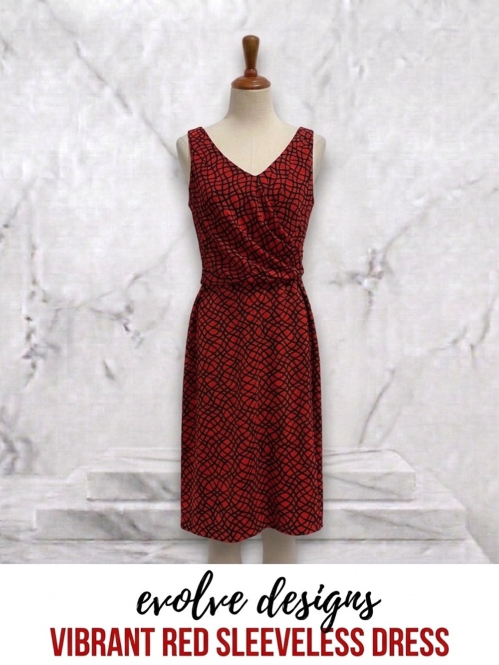 Red Geometric Print Sleeveless MIDI Dress Size S / M (no tag)